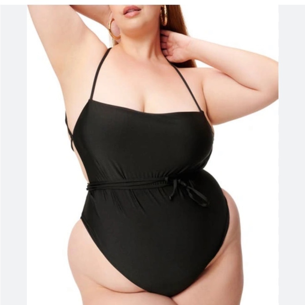 Good American Barely There‎ One-Piece Swimsuit Strappy Stretch Black